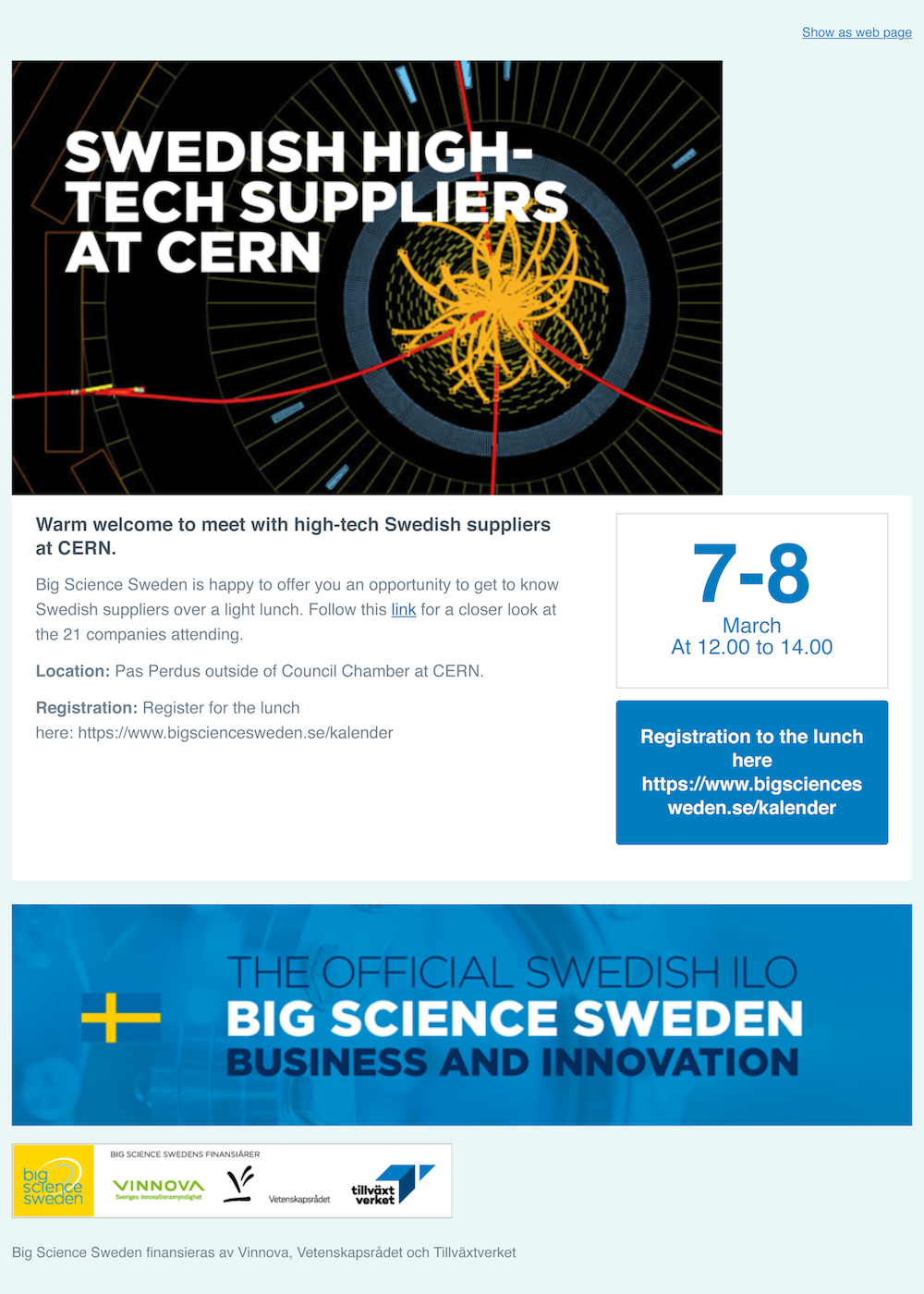 Meet with high-tech Swedish suppliers at CERN on 7 and 8 March