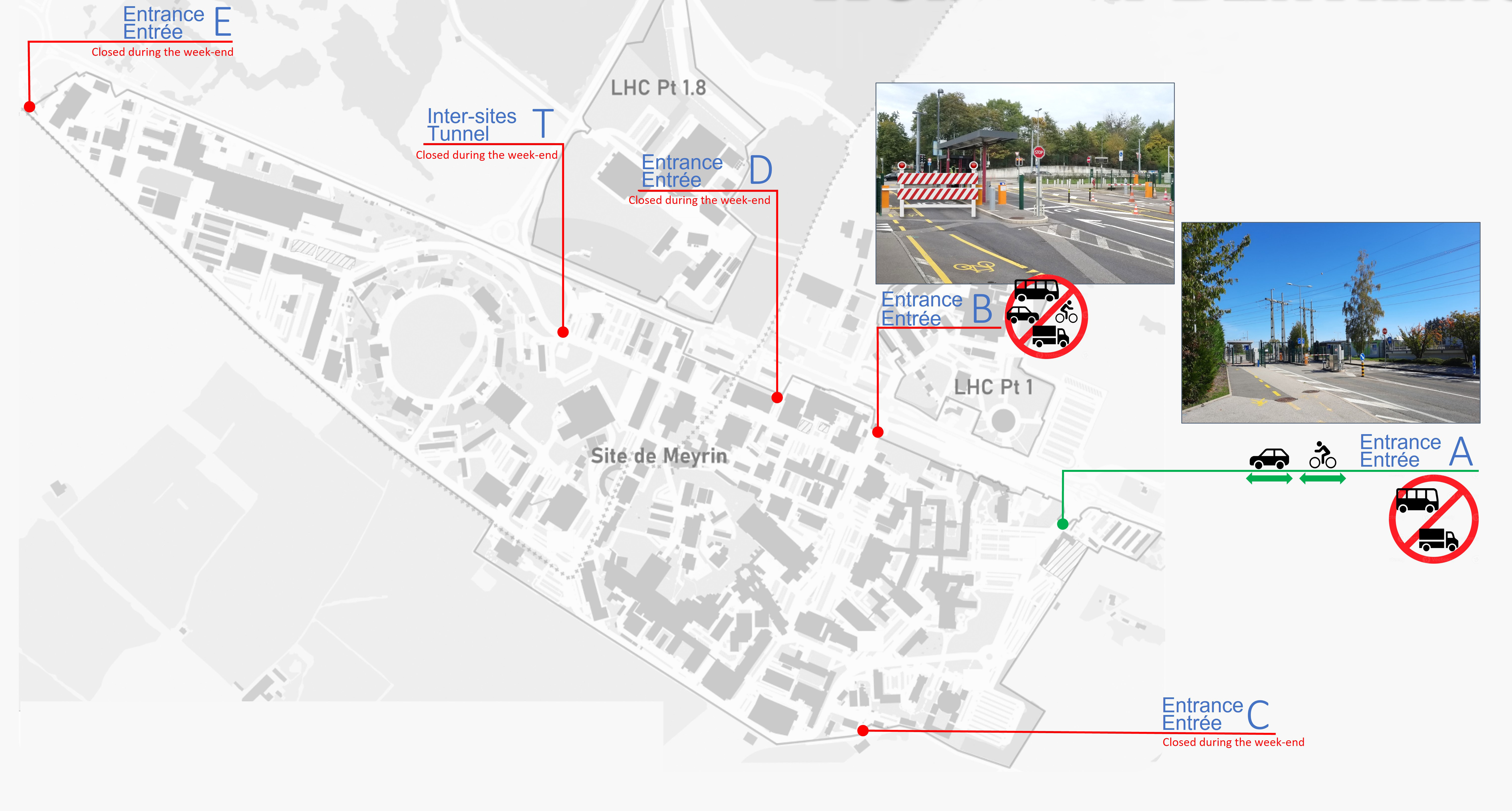 Graphic showing which entrances are closed and which are open