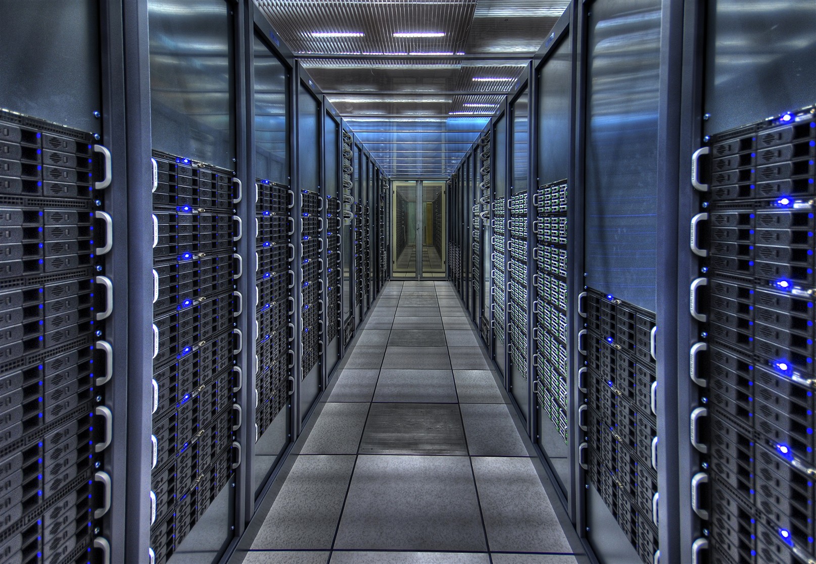view of a corridor of CERN data center, with many data servers