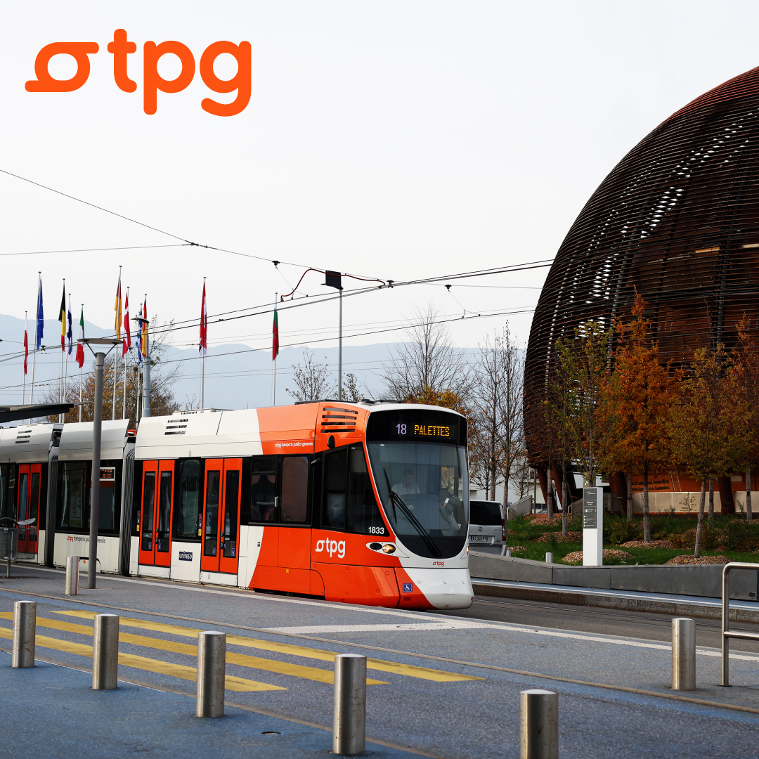 photograph of a tram outside CERN