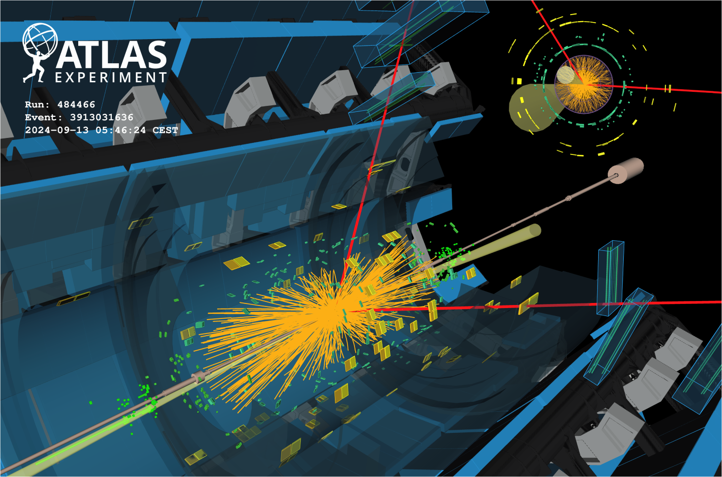 Event display of a candidate Higgs boson decaying to two muons.