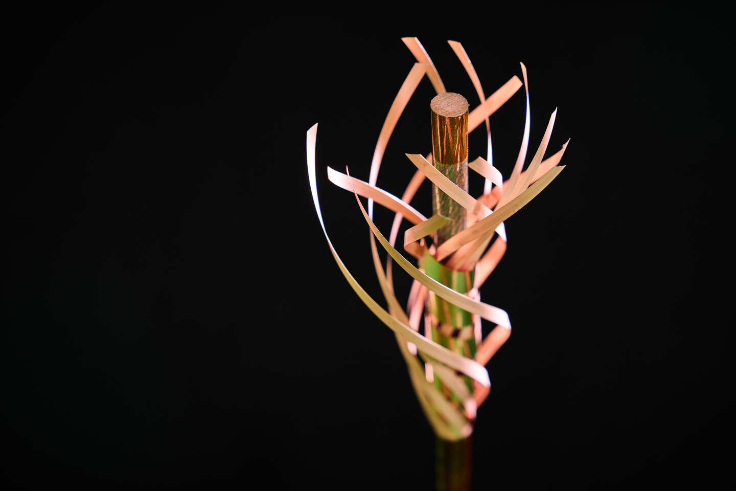 A golden rod surrounded by delicate golden foils.