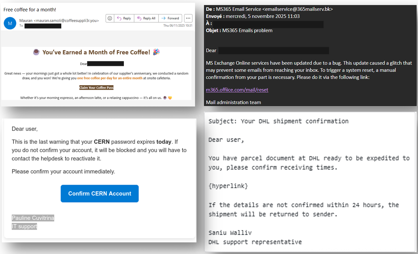 Screenshots of emails