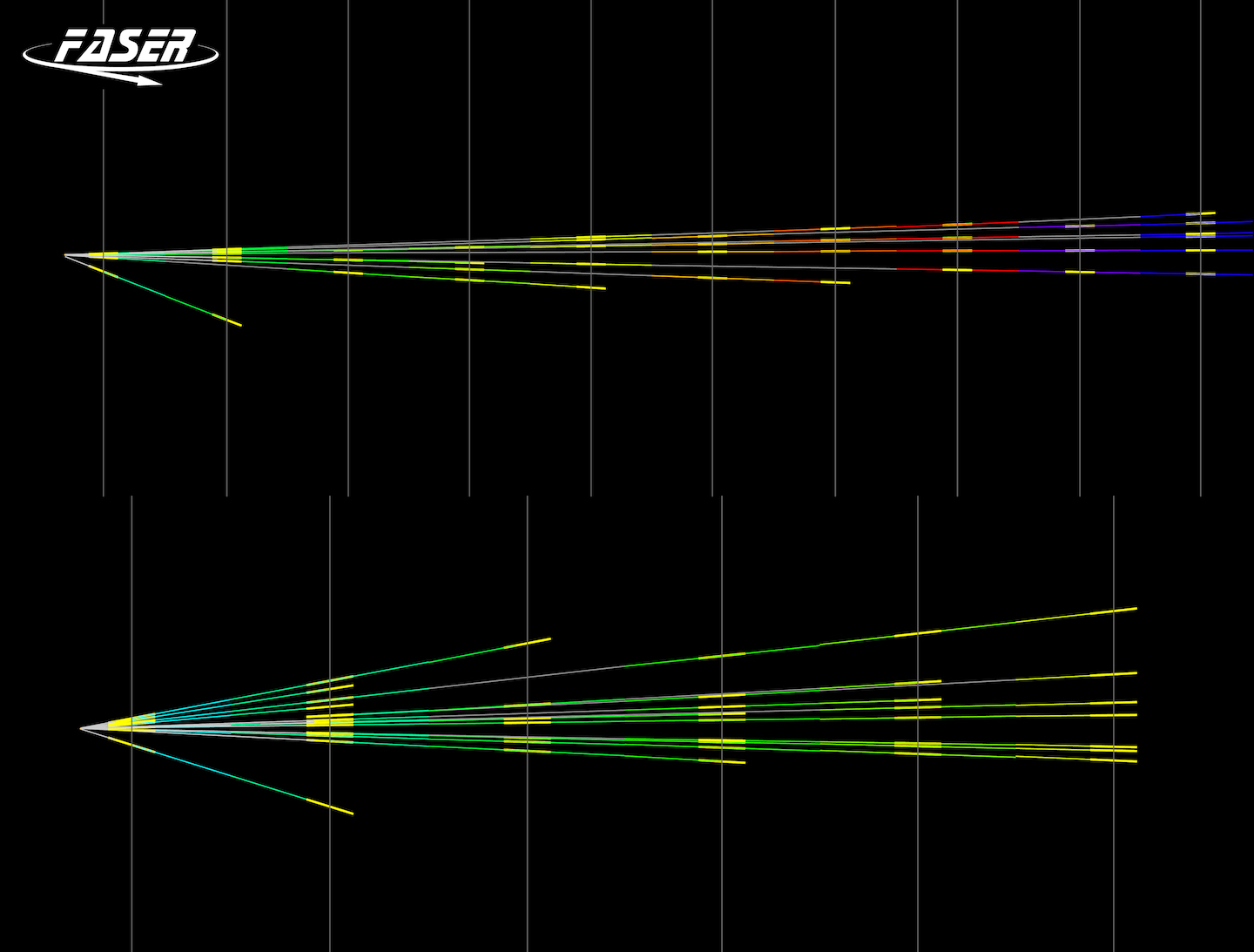 Shows particle tracks from neutrino interactions