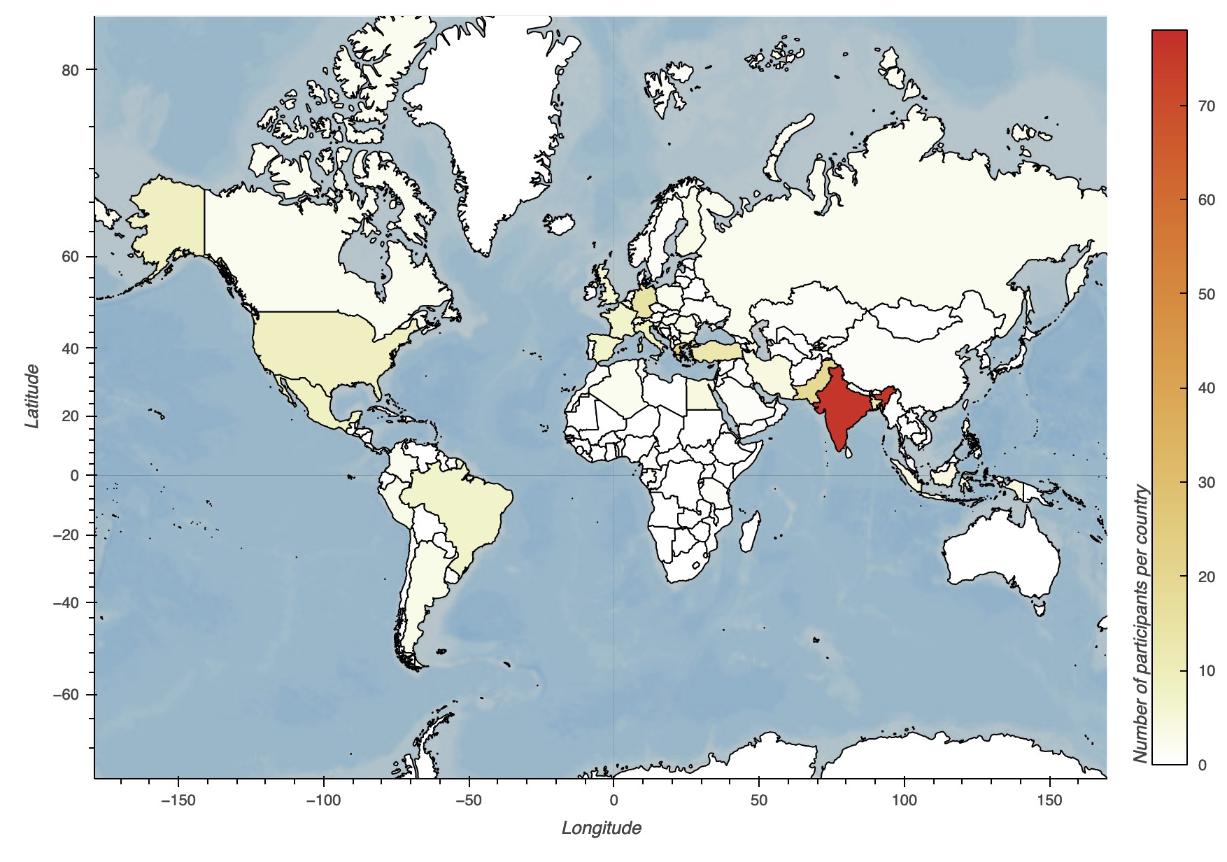 World map showing the countries where participants came from